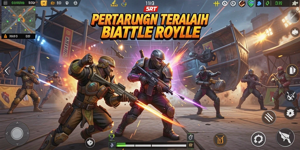 Screenshot gameplay 5RT menampilkan pertempuran intens Battle Royale.