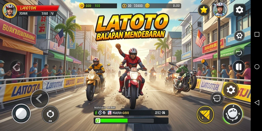 Tampilan gameplay LATOTO dengan aksi balapan mendebarkan.