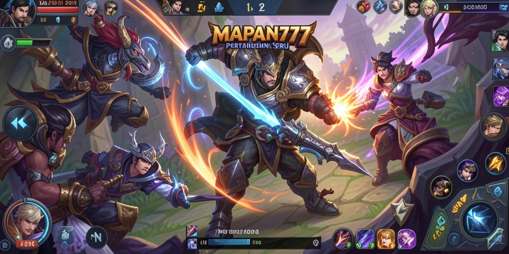 Screenshot gameplay MAPAN777 yang menunjukkan aksi seru dalam pertarungan MOBA.