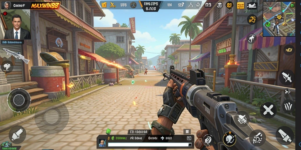 Tampilan gameplay mendebarkan dari MAXWIN88 dengan aksi tembak-menembak yang intens.