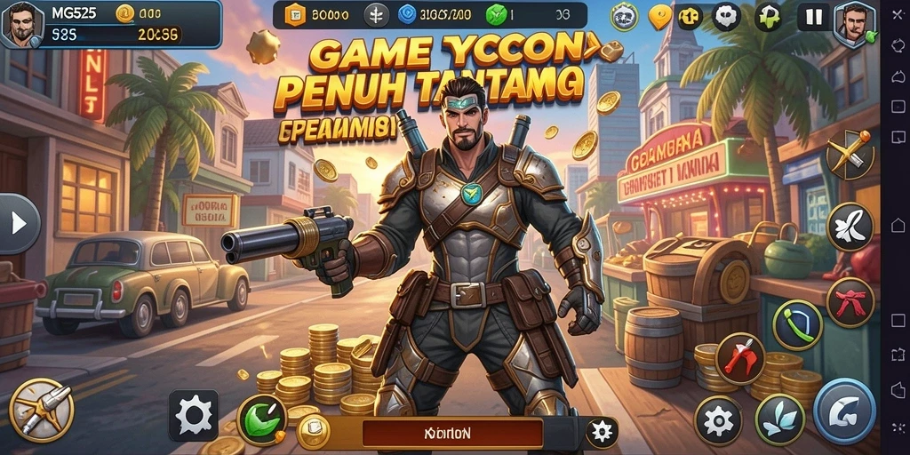 Screenshot gameplay MG525 yang menampilkan manajemen bisnis Tycoon.