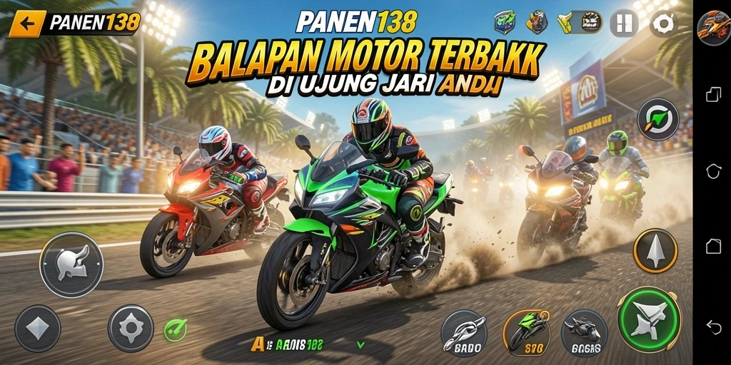 Tampilan gameplay seru dari PANEN138 saat mobil balap melaju kencang.
