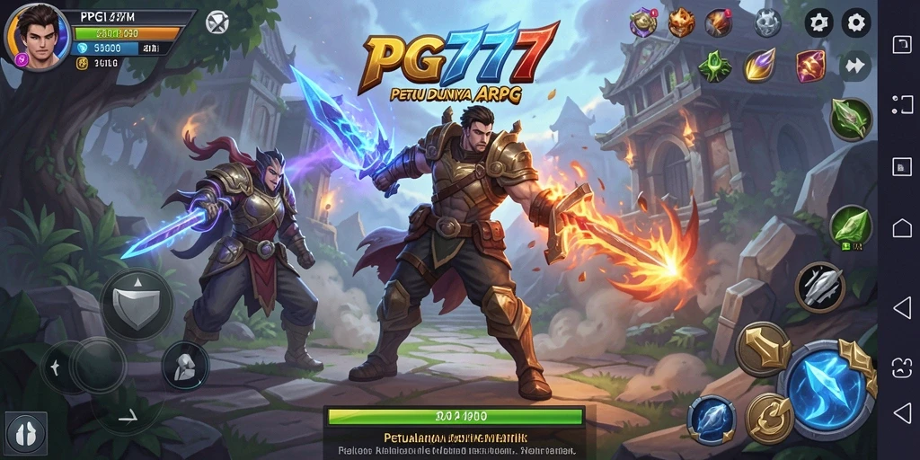 Screenshot PG777 menampilkan pertempuran aksi seru di dunia fantasi.