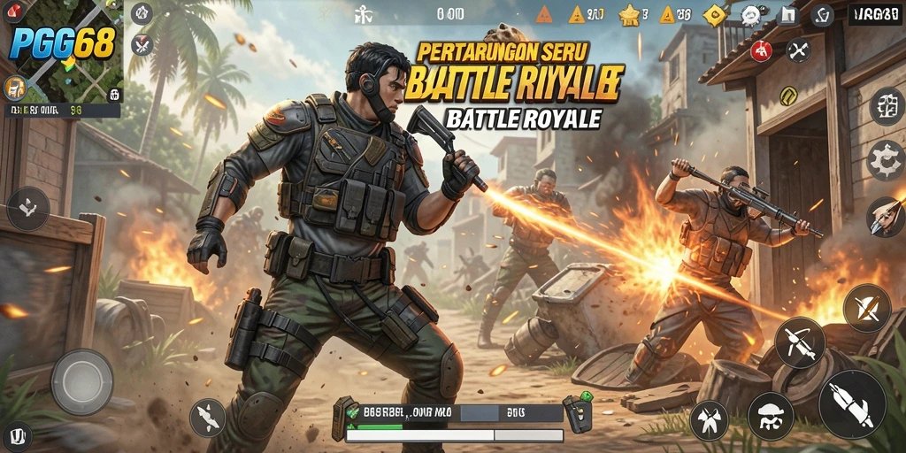 Tampilan aksi mendebarkan dalam game Battle Royale PGG68.