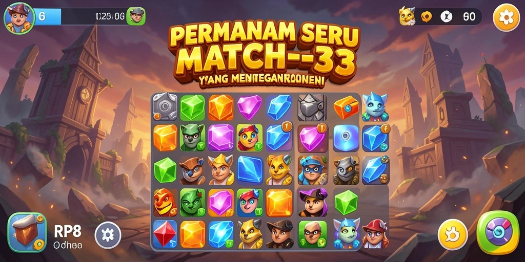 Tampilan menarik gameplay RP8 dengan permata berwarna-warni.