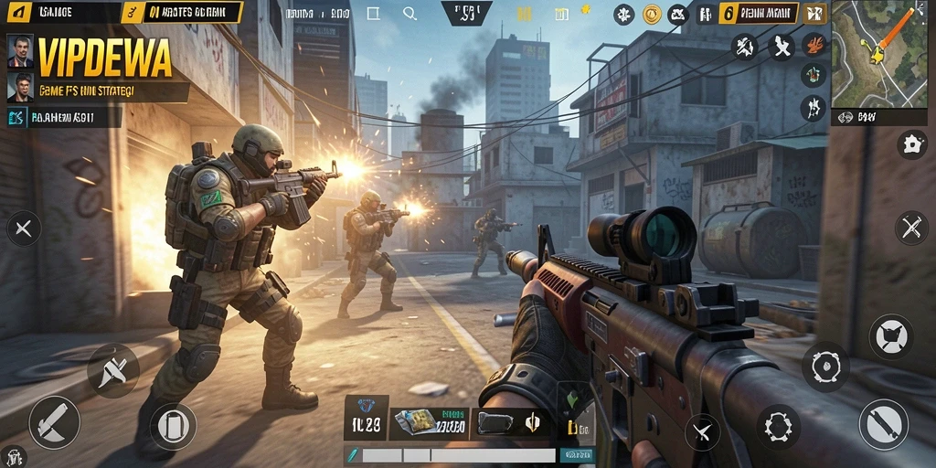 Screenshot gameplay FPS yang menegangkan dalam VIPDEWA.
